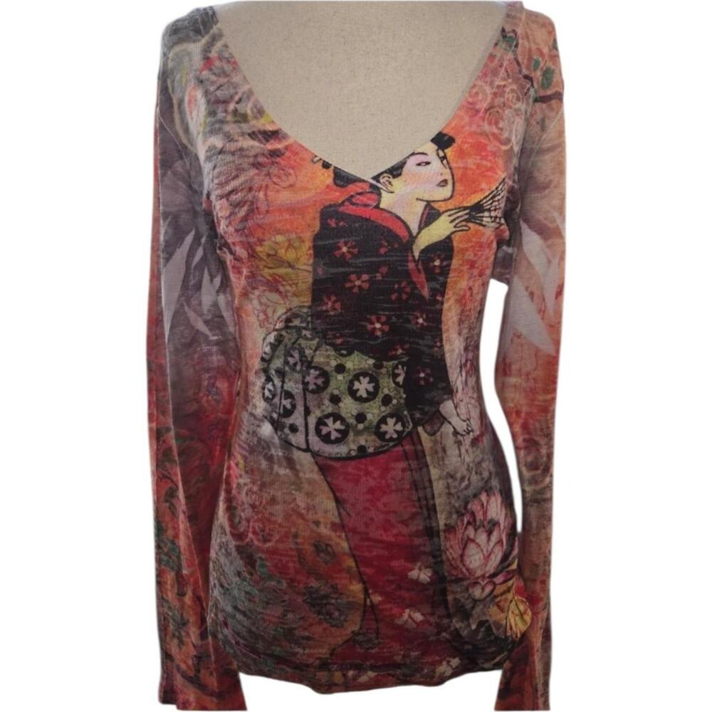 Sheer printed mesh long sleeve